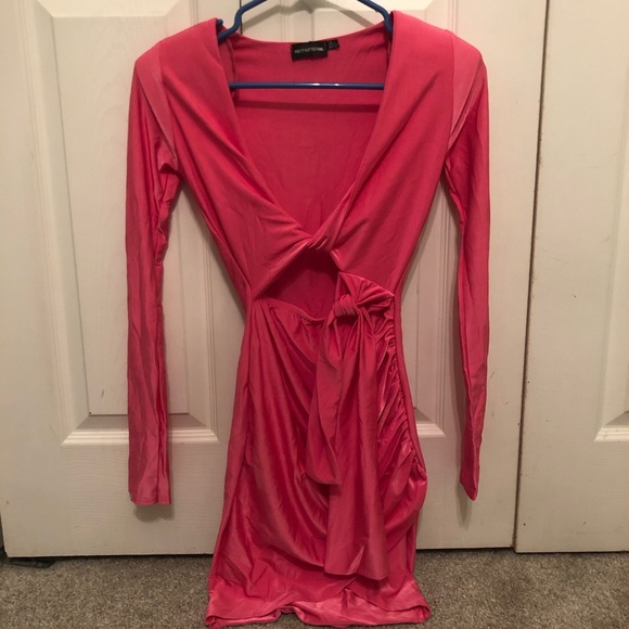 Hot pink tie front dress - Picture 1 of 3